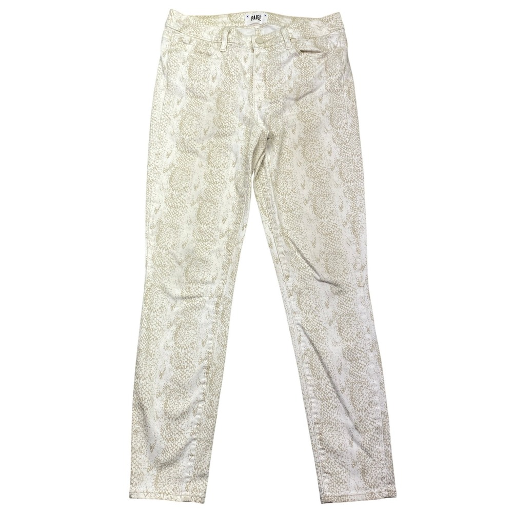 PAIGE Hoxton Ankle Snake Print Skinny Jeans Womens Size 29 Beige Tan USA Western